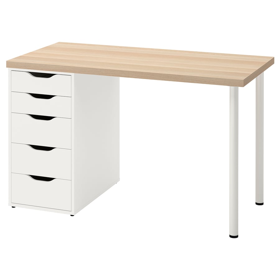 LAGKAPTEN / ALEX Desk - White Stained Oak Effect/White, 120x60 cm