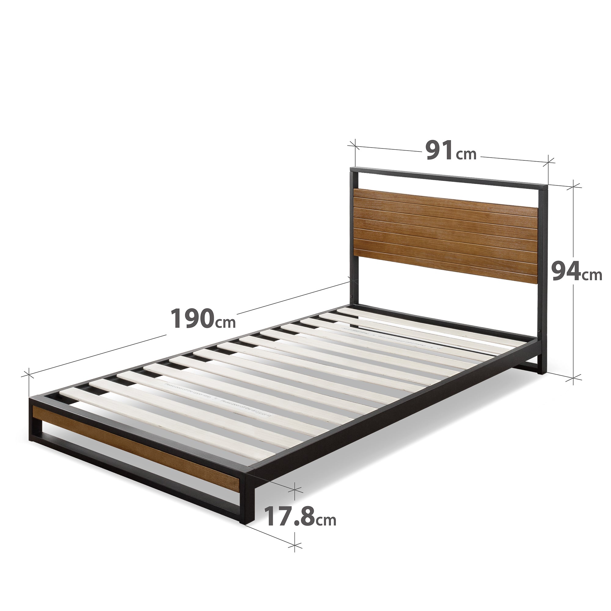 Zinus Suzanne Low Metal & Wood Platform Bed Frame with Headboard (7") - Single