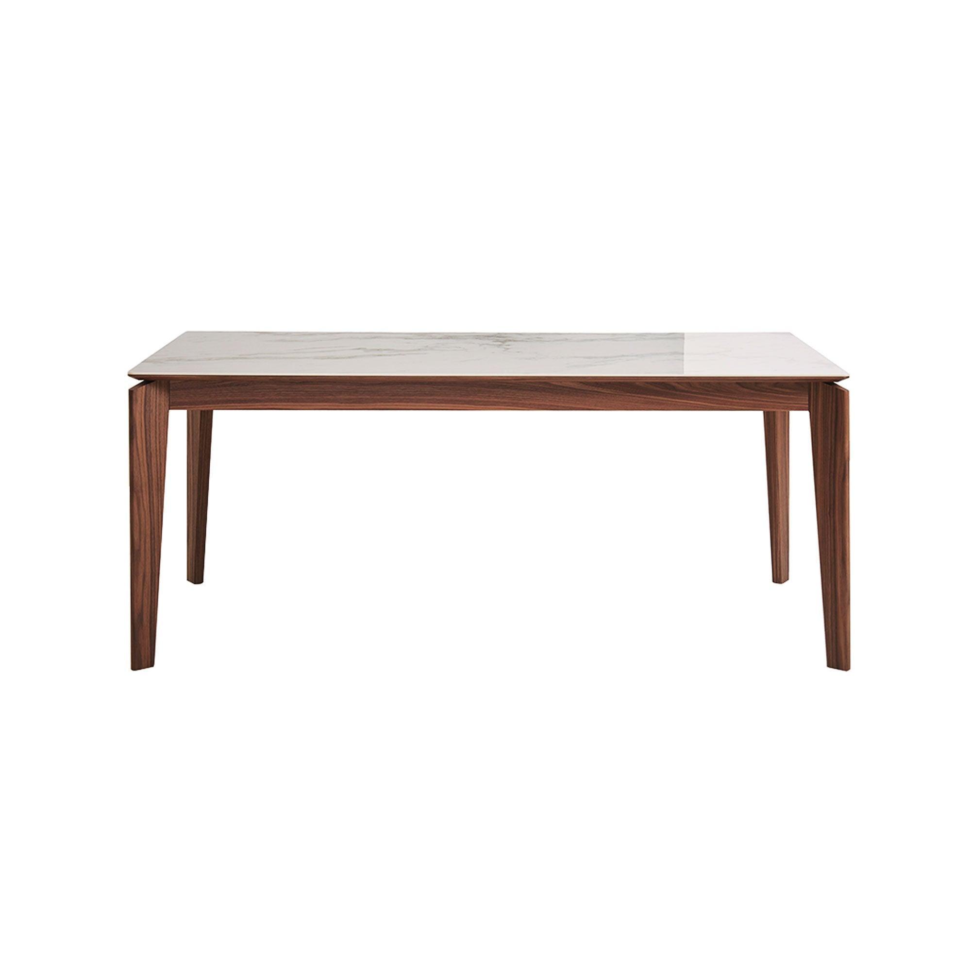 Montreal Ceramic Dining Table - White Top, Walnut Veneer Legs 160cm
