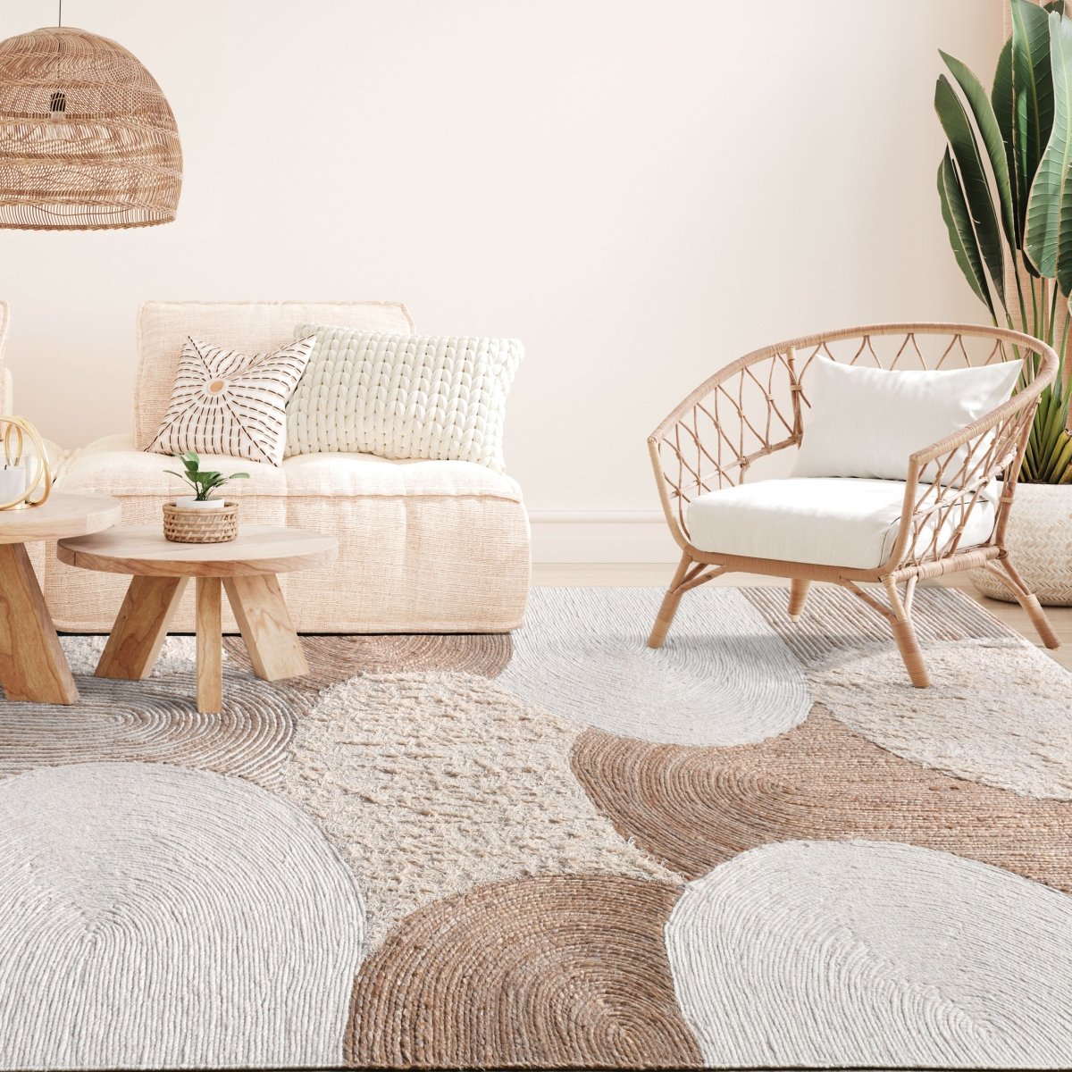 Rainbow Boho Rug - Cream, Beige and Light Brown (120 x 180 cm)