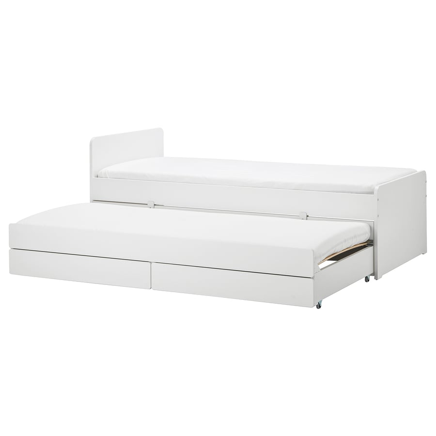 SLÄKT Bed Frame with Underbed and Storage - White, 90x200 cm