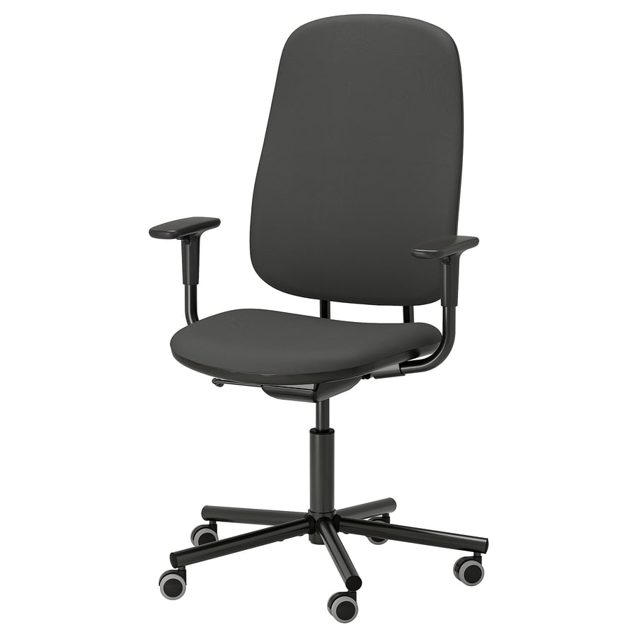 SMÖRKULL Office Chair with Armrests - Gräsnäs Dark Grey