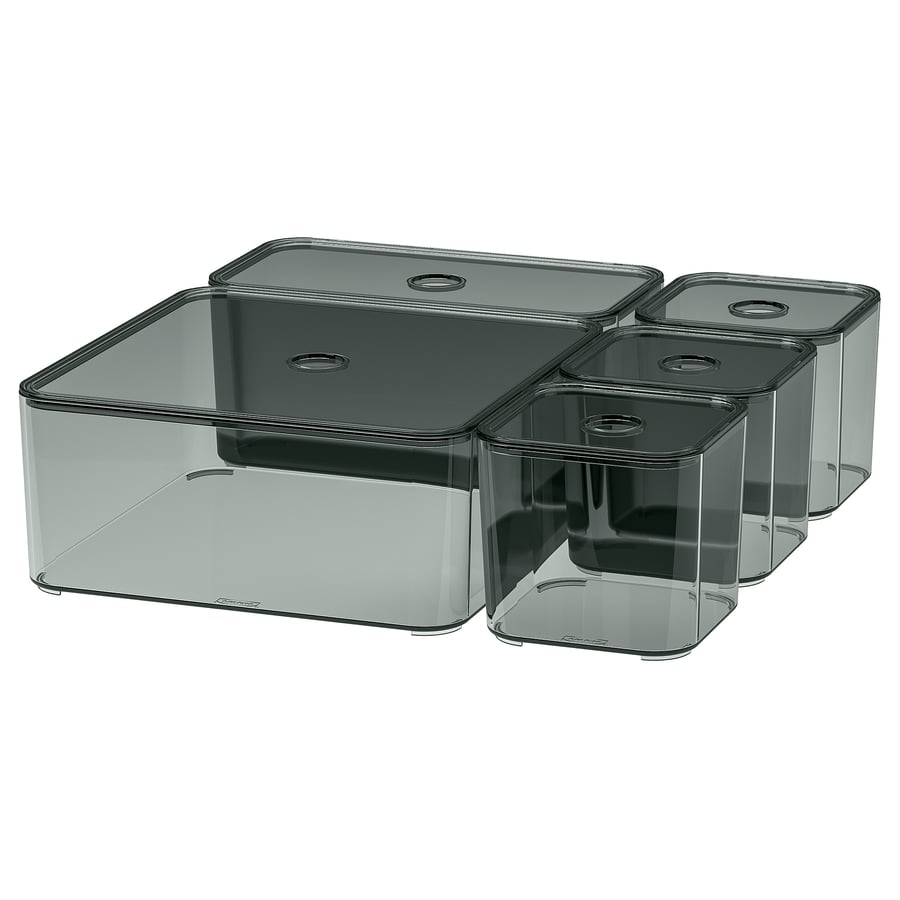 VISSLAÅN Box with lid, set of 5, grey