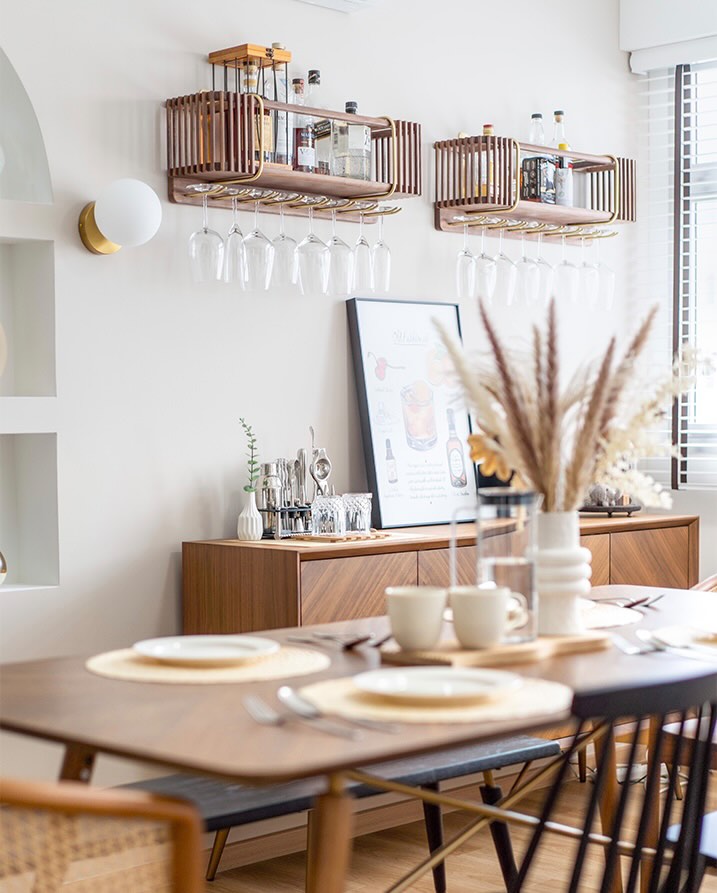 Scandinavian Simplicity Dining Room - Wooden dining table, modern kitchen, elegant decor, minimalist design, cozy atmosphere