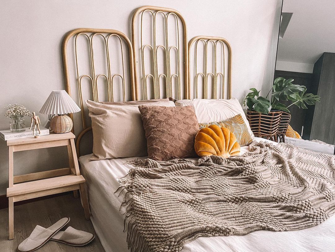Absolute joy waking up to our Scandinavian bedroom - modern minimalist bedroom, cozy bed, wooden nightstand, beige and brown