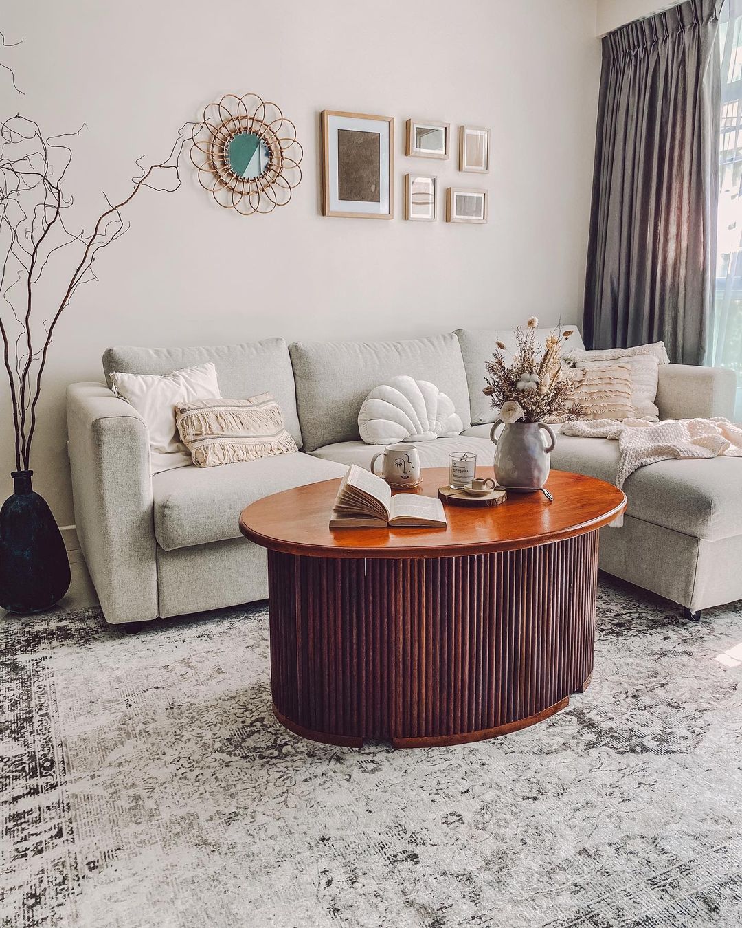 Our Scandinavian home would be incomplete without decors - modern living room, cozy seating, light gray sofa, decorative wall