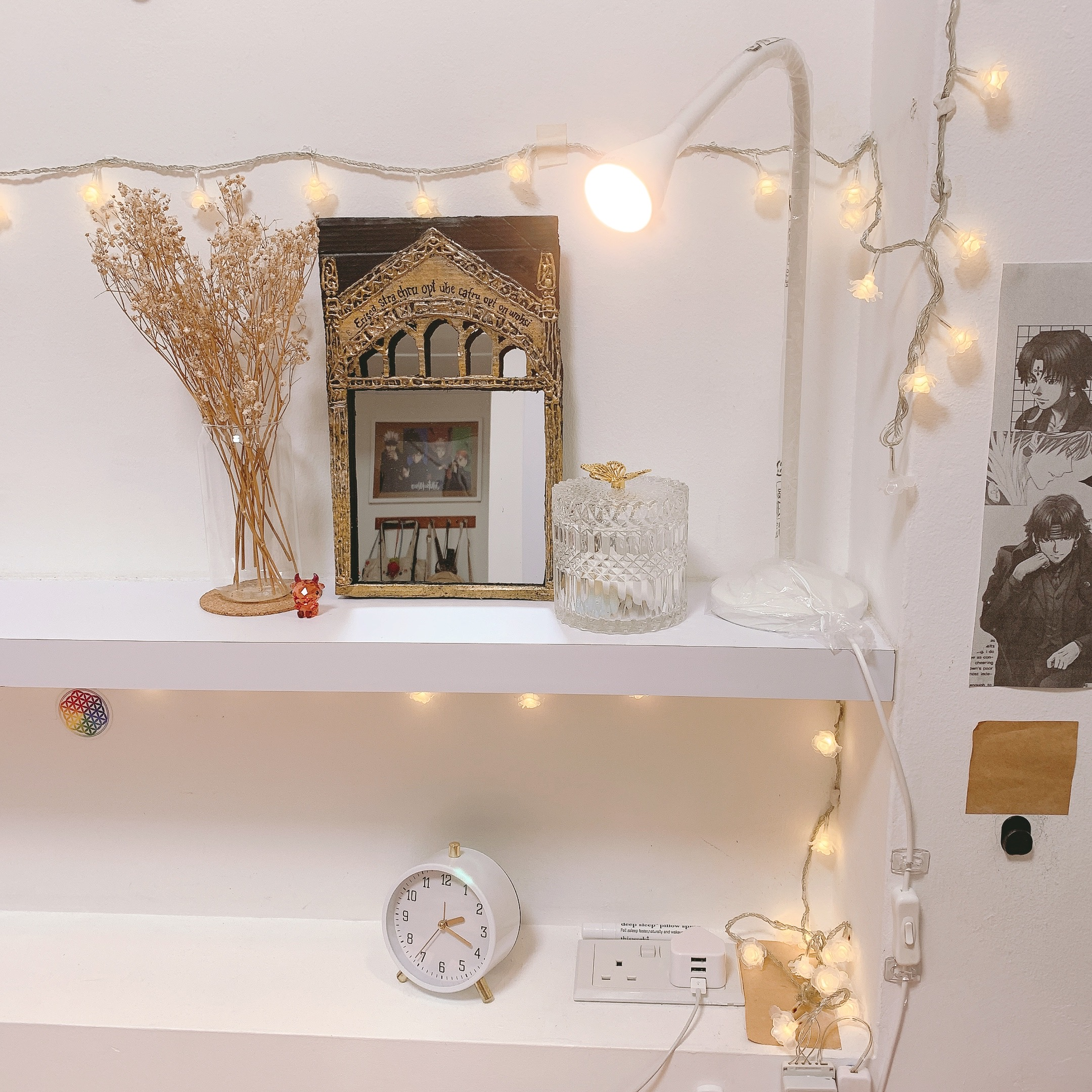 K-pop, Anime, Harry Potter - The Room that Has It All - vintage mirror, decorative vase, dried flowers, string lights, fairy