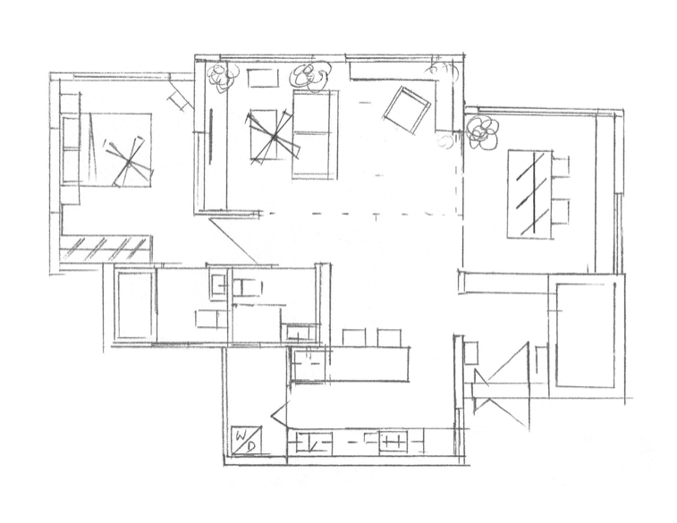 The Eccentricity of an Artistic Couple’s Apartment - L-shaped layout with kitchen and living areas, Open-plan design with