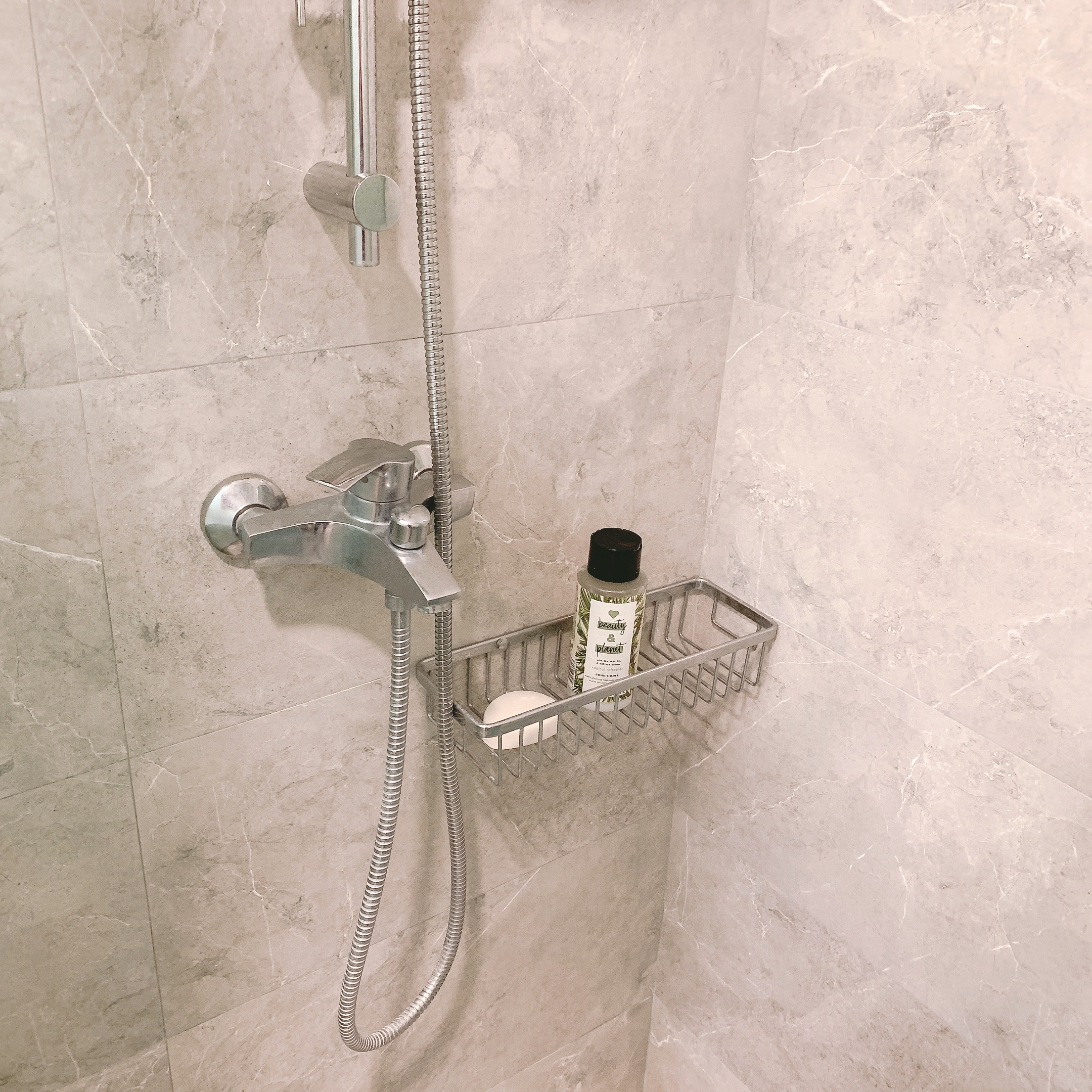 K-pop, Anime, Harry Potter - The Room that Has It All - shower head, metallic shower fixture, modern bathroom, tiled wall
