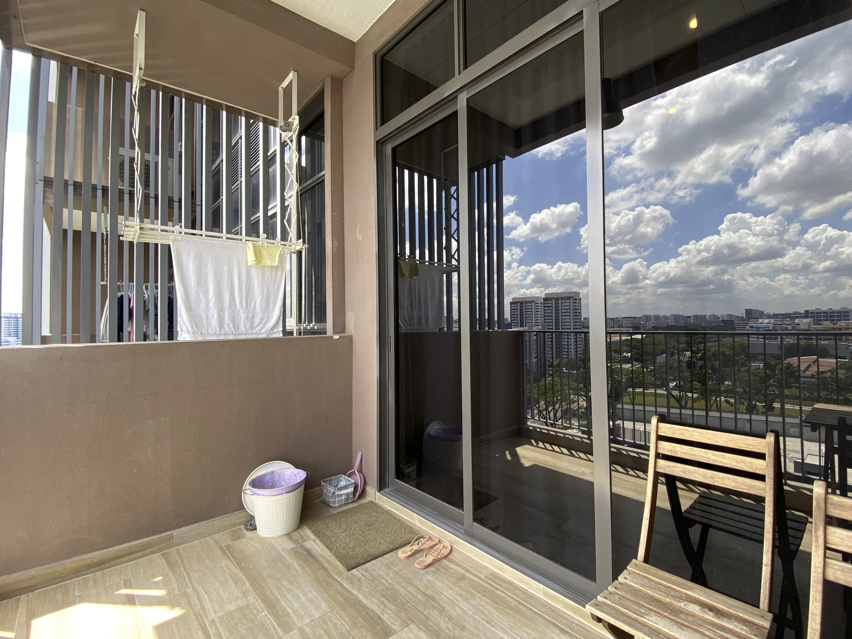 Our Smart Apartment That Might Be Smarter Than Us - Balcony area, outdoor living space, balcony railing, sliding glass door