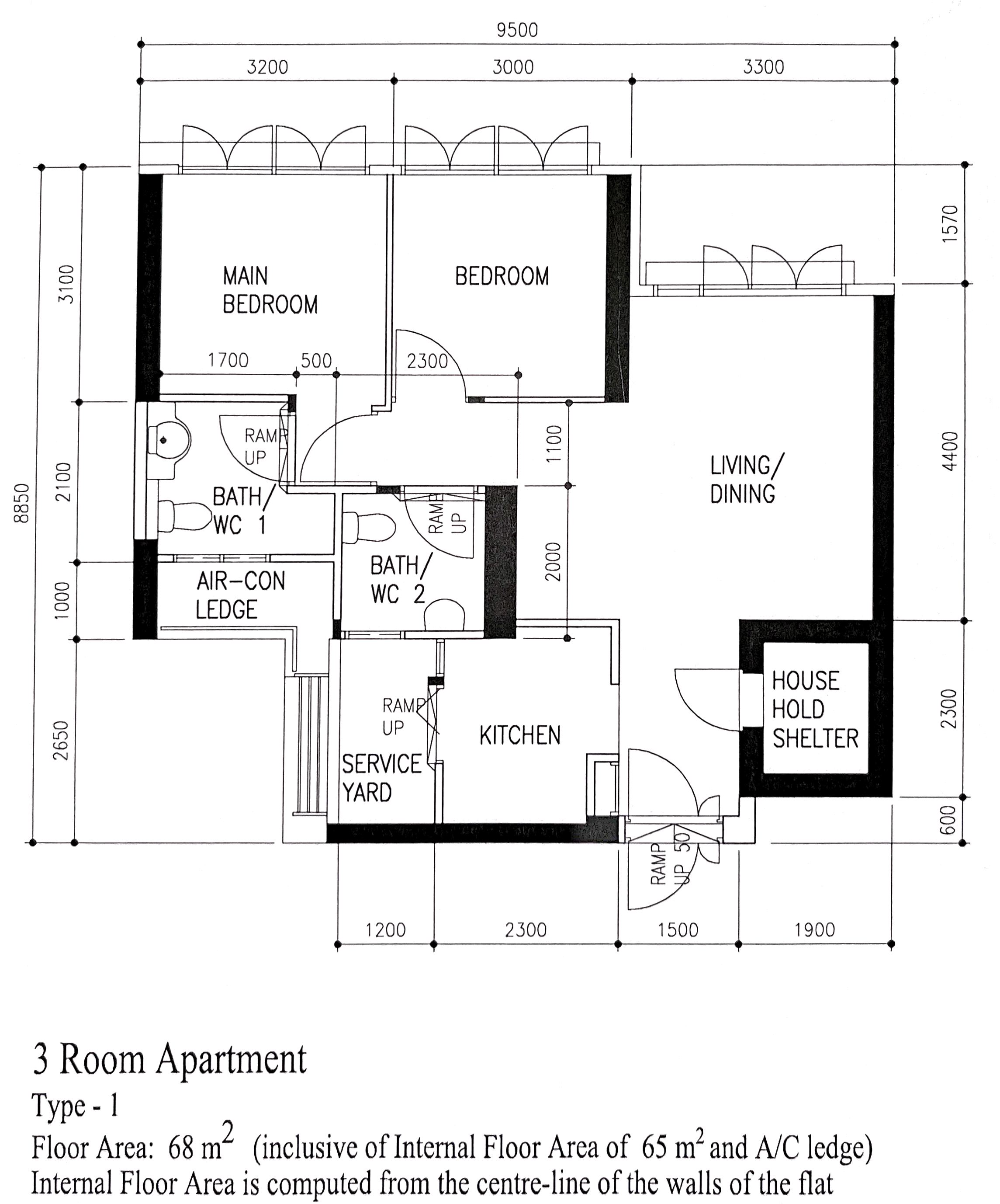 Living In A Cosy 3-room Flat with Minimal Housekeeping - 3 Room Apartment, Type - 1, Floor Area, 68 m² (including internal