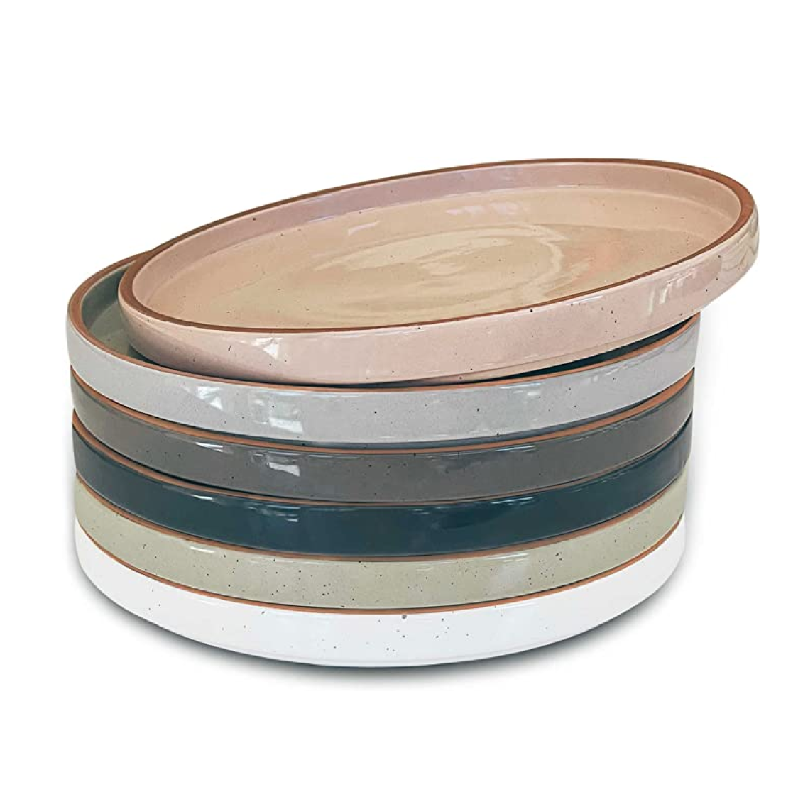 Ceramic Flat Plates Set of 6 - Assorted Neutrals