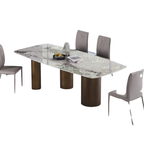 Pandora Pillar Gold Frame Sintered Stone Dining Table