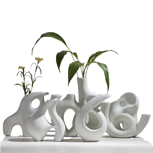 Abstract Unglazed Ceramic Vase - White