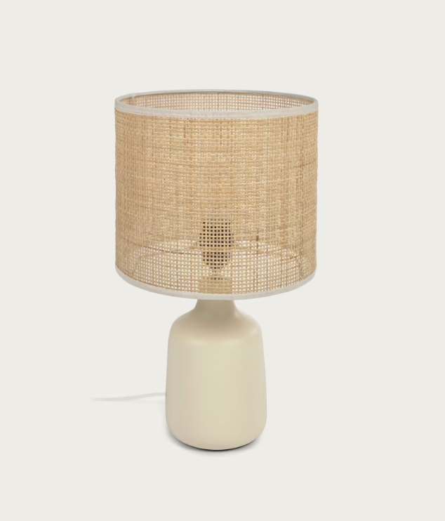 Erna Table Lamp - White Ceramic & Bamboo with Natural Finish