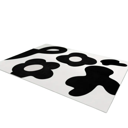 Minimalist Black and White Flower Rug