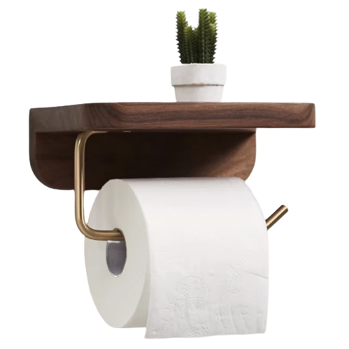 Wall Mounted Wood Toilet Roll Holder 