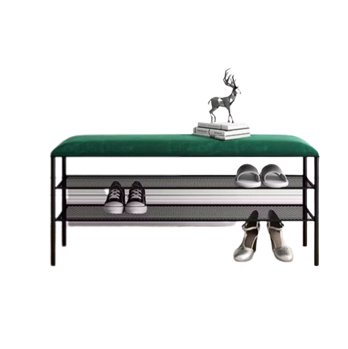 Cushioned bench with shoe storage