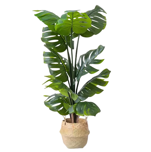 Faux Plant with Rattan Basket