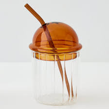 Glass Cup With Straw 