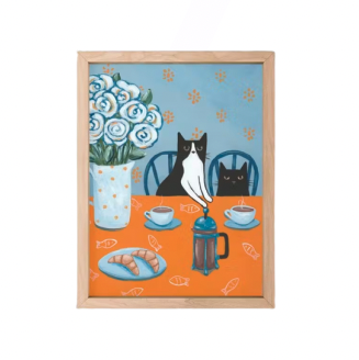 Cats and a French Press Framed Art Print