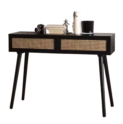 Nordic Solid Wood Rattan Dressing Table