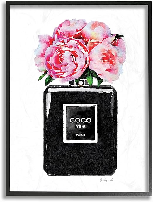 Stupell Industries AGP-106 Glam Perfume Bottle Flower Black Peony Pink Wall Art, 16 x 20 Inch