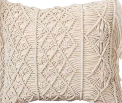 Macrame Cushion, L45cm x W45cm, White 