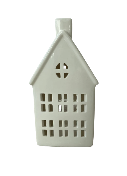 Porcelain House Candle Holders, White
