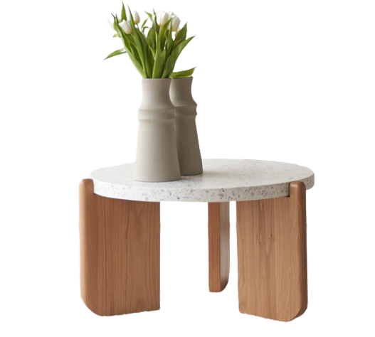 Native Terrazzo Table, White Terrazzo with Oak Base