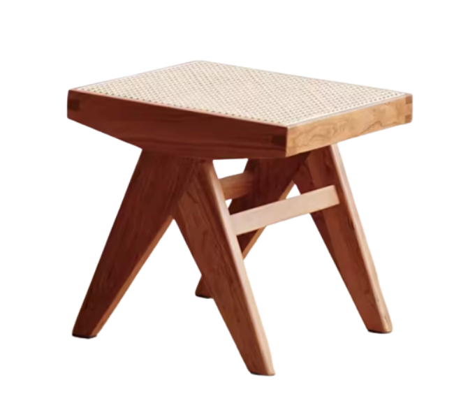 Rattan Seat Wood Stool, 1 Seater