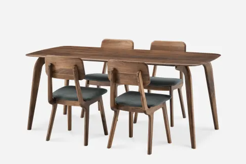Vincent Dining Table with 4 Chairs, Walnut, 150cm