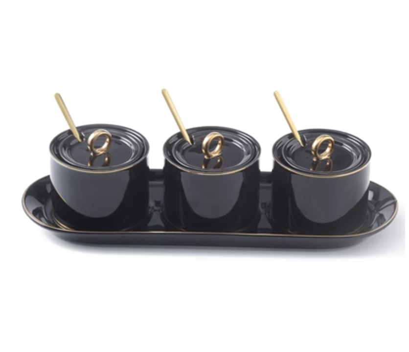 Mysterious Black Seasoning Bottles With Gold Handles