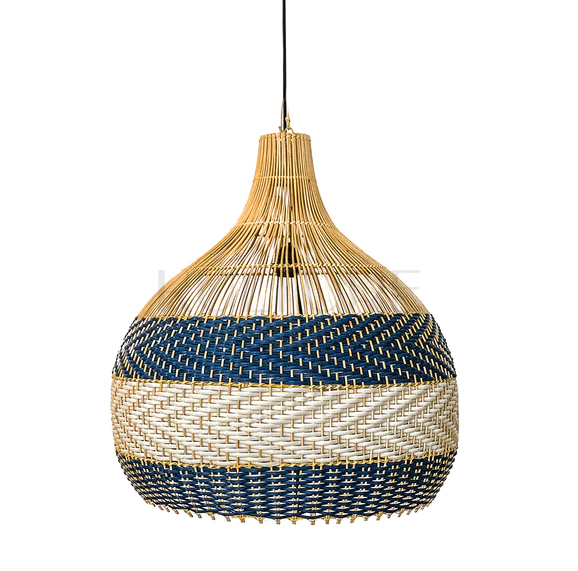 Rattan Pendant Lamp Shade Medewi Navy Blue, Size M
