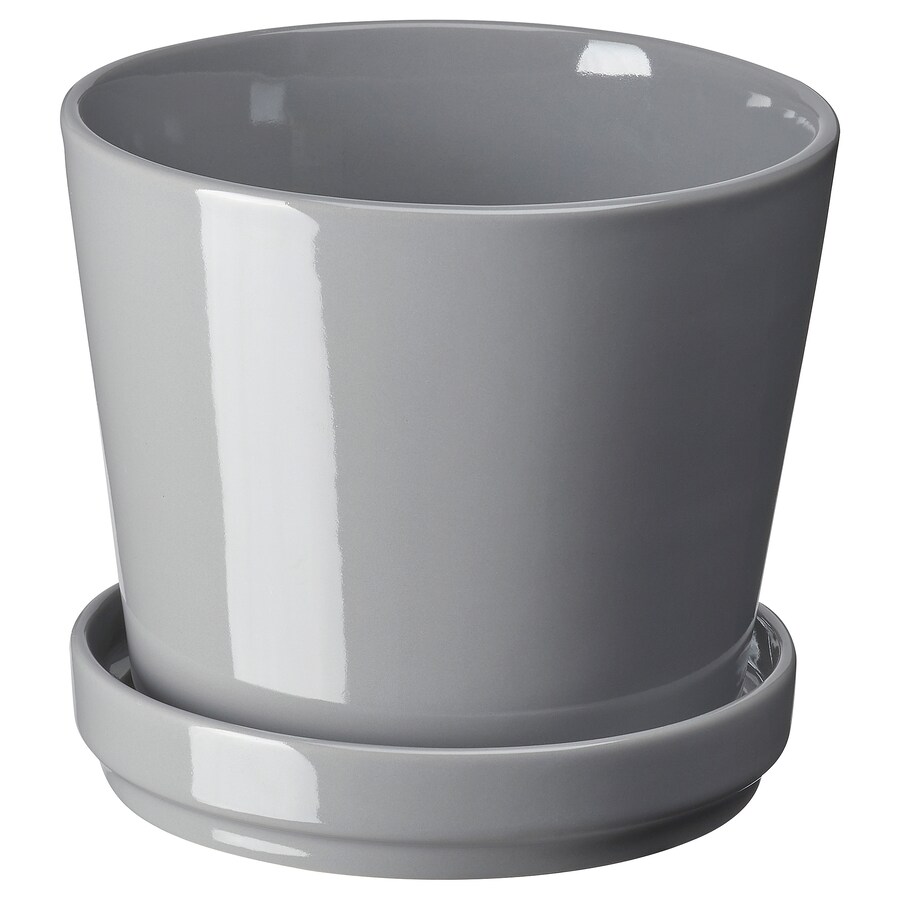 CITRUSFRUKT Plant Pot With Saucer, 12 cm, Grey