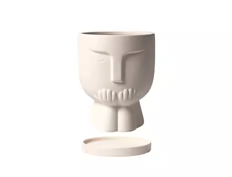 Nordic Ceramic Vase With Plate, Face, Small, Cream