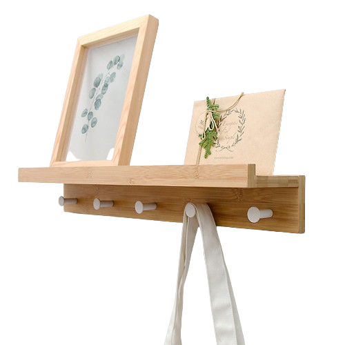 Bamboo Floating Wall-Mounted Rack, 5 Hooks