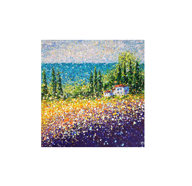 Field Of Lavender Flower Summer Landscape Wheat And Flower Field Toscana Italy Landscape Painting 