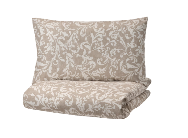 VÅRBRÄCKA Duvet Cover And 2 Pillowcases, Beige/White, 150x200/50x80 cm