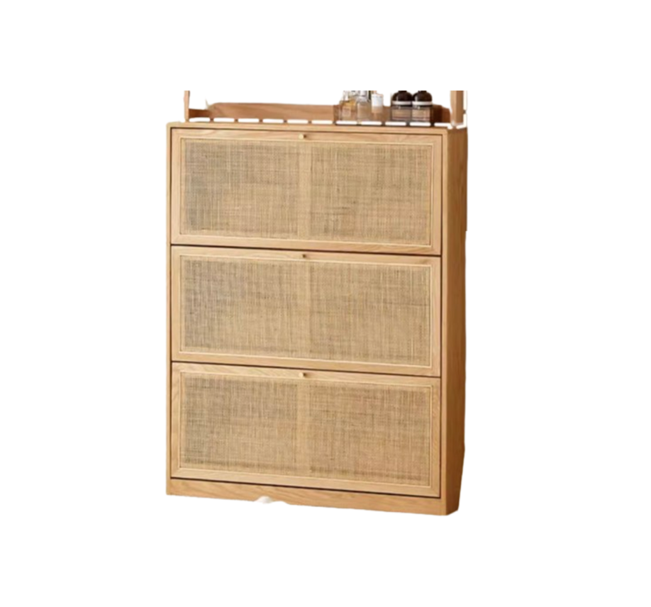 Rattan Shoes Cabinet in Walnut