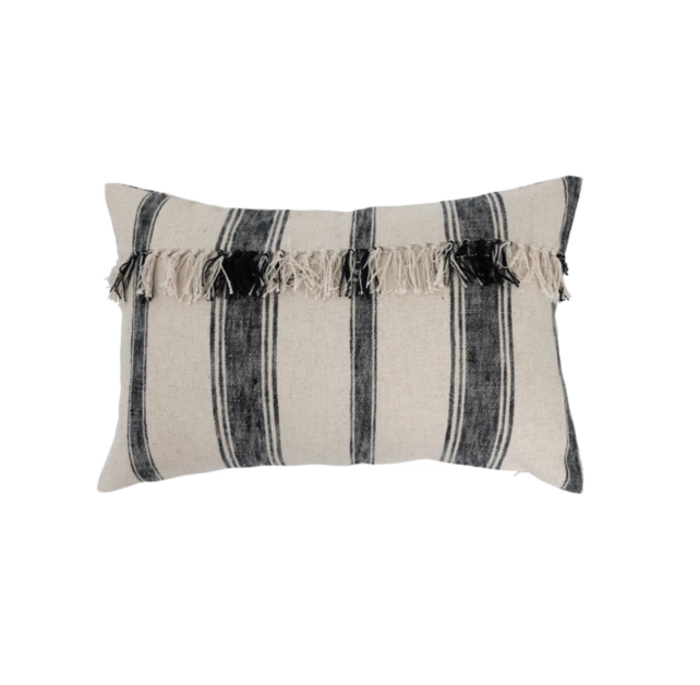 Woven Cotton Lumbar Pillow & Fringe