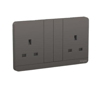 Schneider 2Gang Switched Socket, Dark Grey