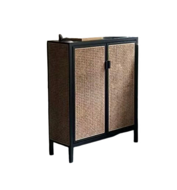 Rattan Shoe Cabinet with Black Lining