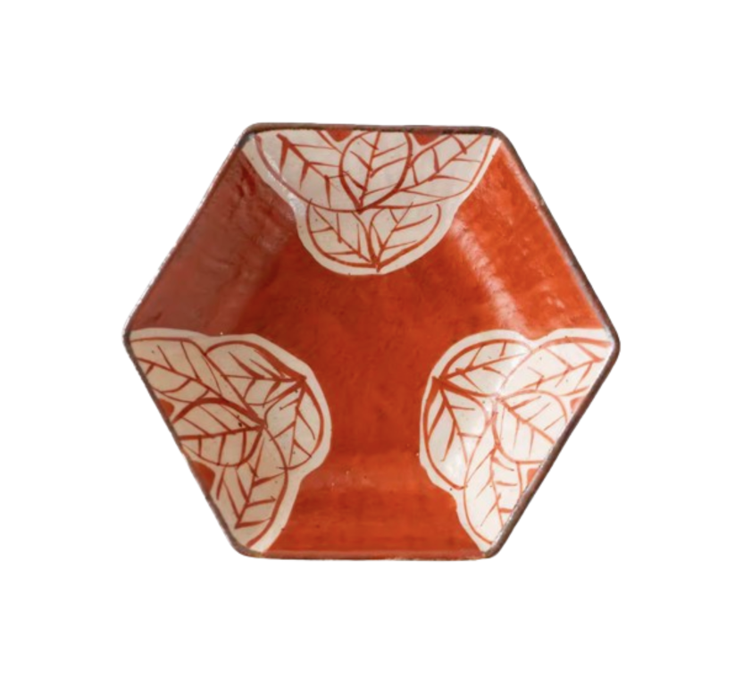Setoware Hexagonal Ceramic Plate - Peach Leaves