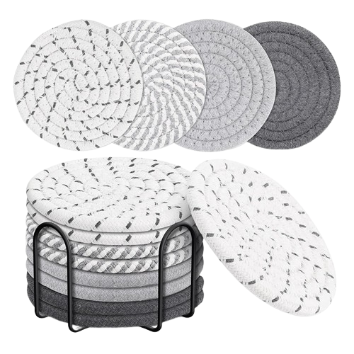 Drink Coasters With Holder, 8 Pcs 