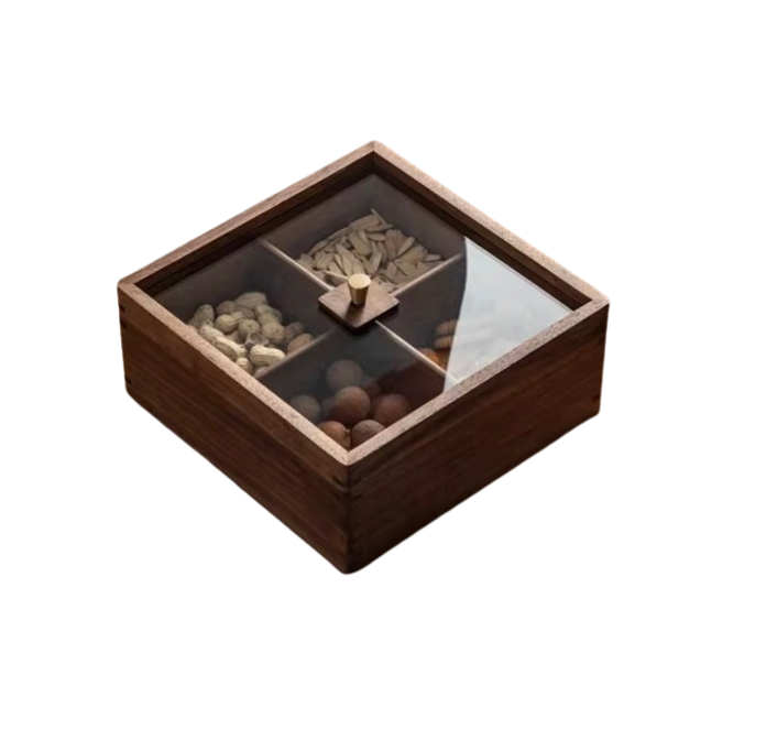 Wood Snack Box, 4 Compartment, Single Layer