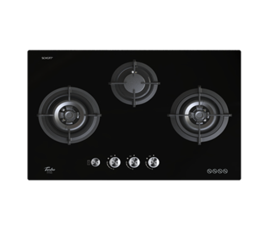 Turbo Incanto 3 Burners Built-in Glass Hob, T773GV-BK, 77cm 