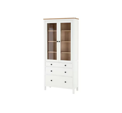 HEMNES Glass-Door Cabinet With 3 Drawers, 90x198 cm