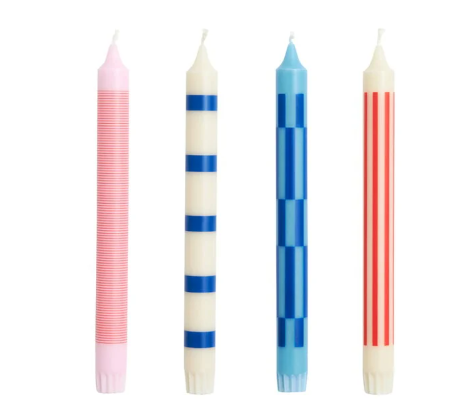 Pattern Candles, Set Of 4, Pink - Red - Blue