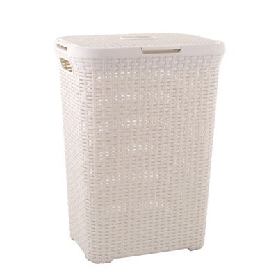 Rattan Rectangle Hamper, 40L, Off White